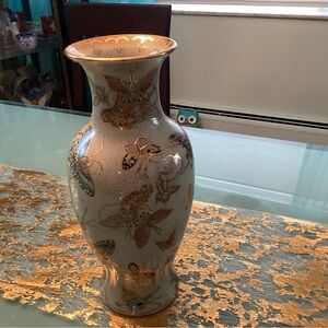 Gold Trim Large Artistic Butterfly Motif Vase